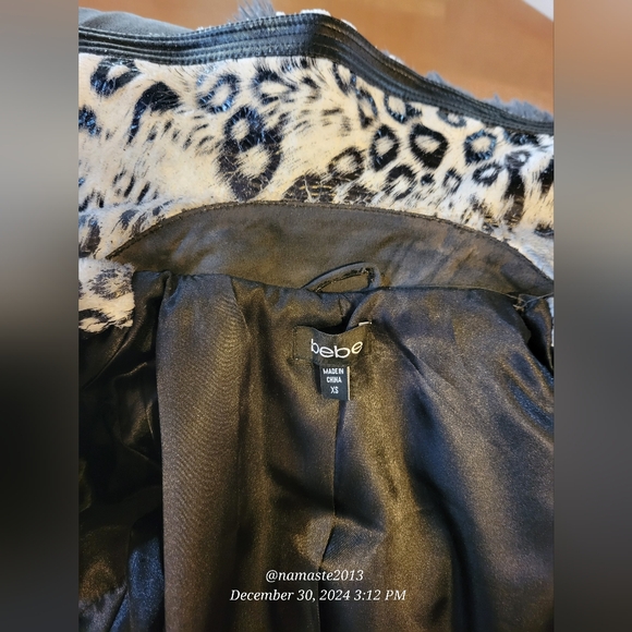 Bebe Snow Leopard Print Faux Fur Jacket Designer Celebrity Luxury #734 - Picture 12 of 16